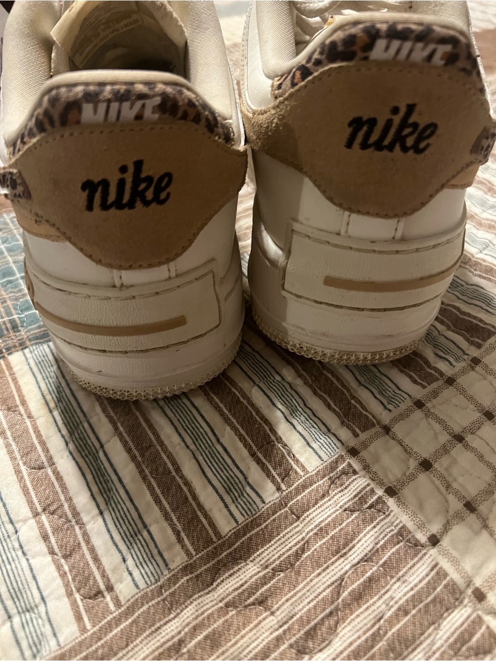 Nike Women’s AF1 Sneakers in White, Tan and Leopard Print - Picture 5 of 6